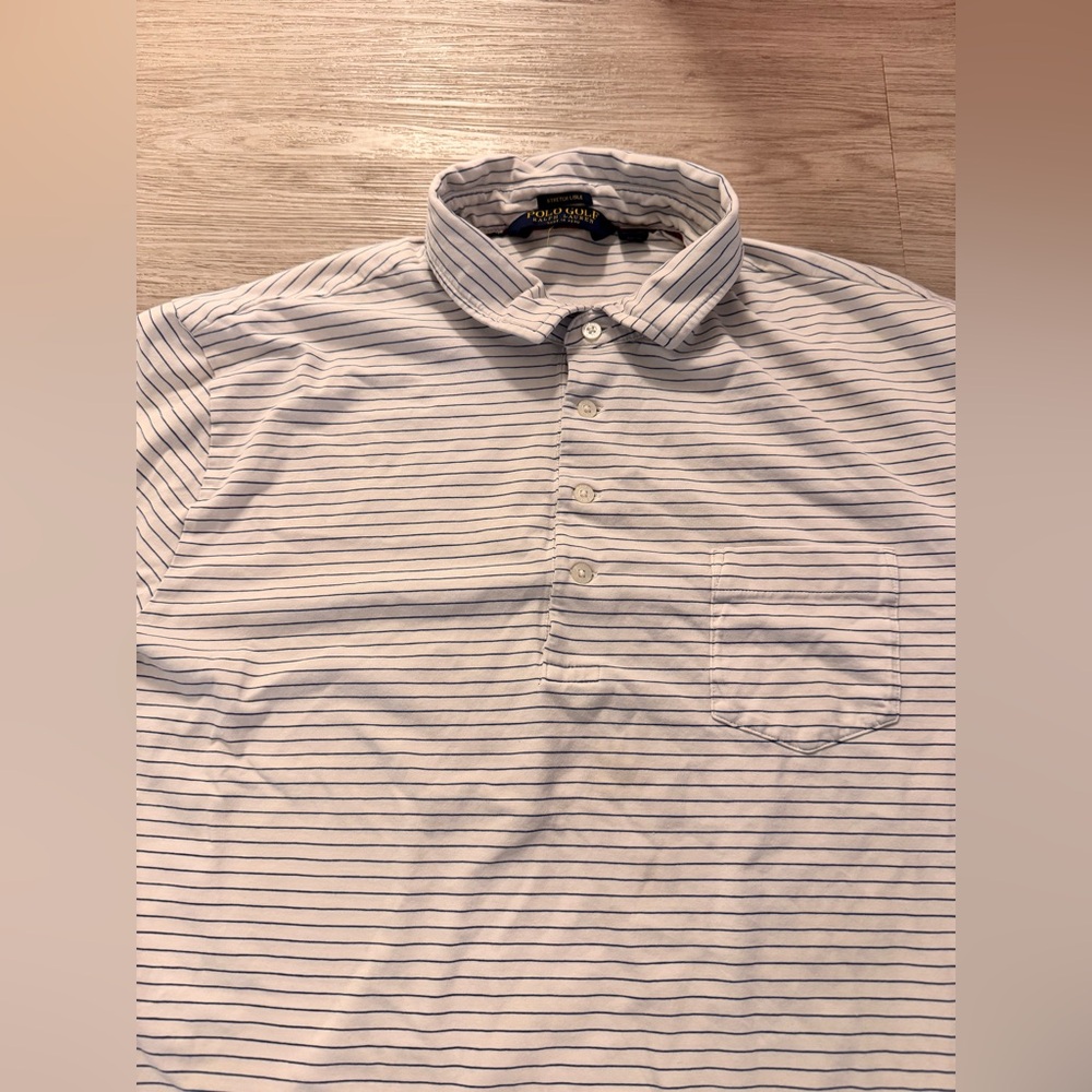 Polo Golf Ralph Lauren Polo Shirt Mens Large White Striped Stretch Lisle Stretch - Picture 2 of 7